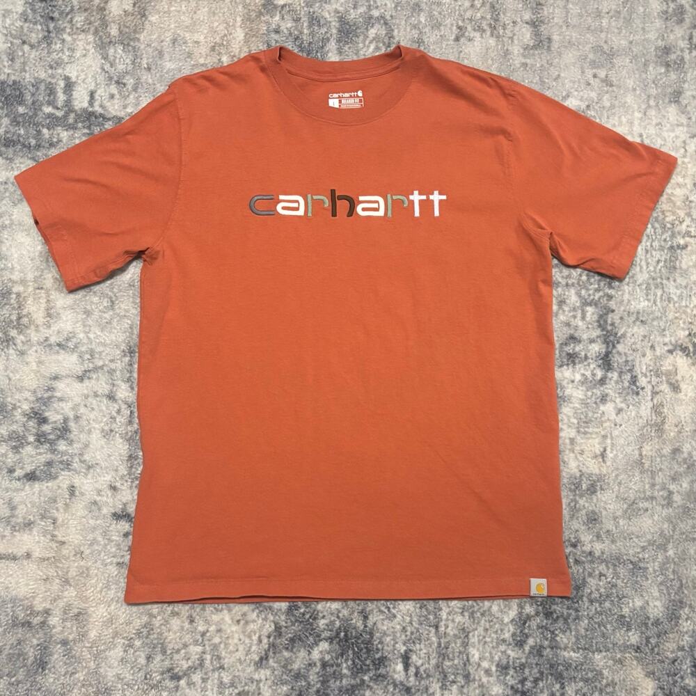 Carhartt Men's Terracotta Orange Multi-Color Embroidered Logo T-Shirt Large